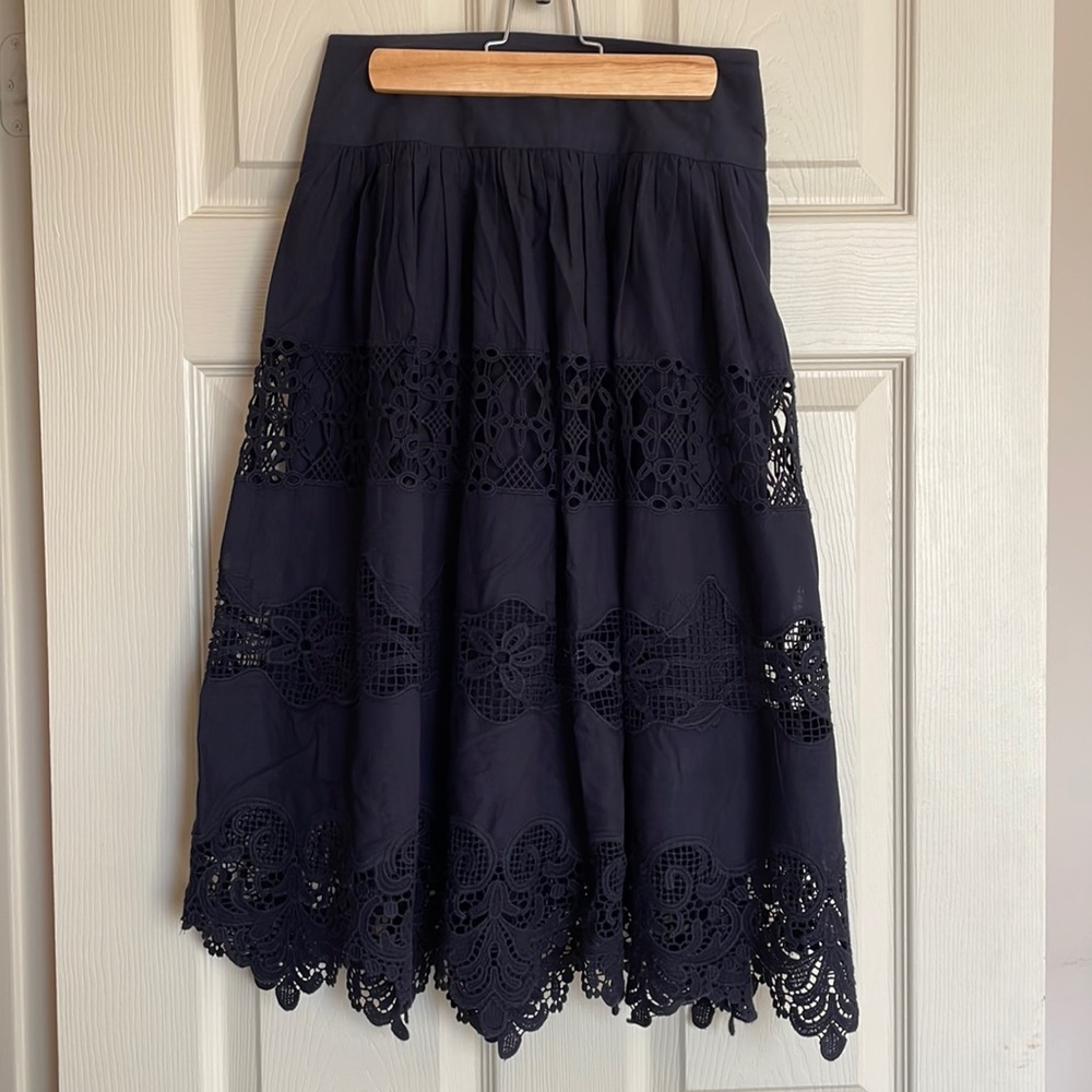 Ann Taylor Cotton Macramé Lace Midi Skirt